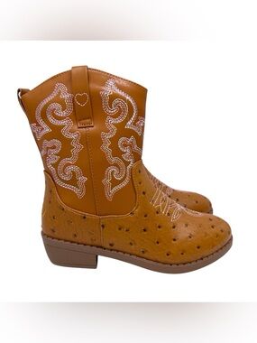 Pawz brown western cowgirl embroidered boots zip close girls size 3 new with tag